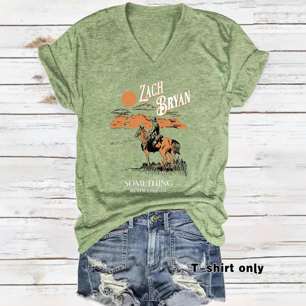 Western denim pattern printed short sleeved shirt