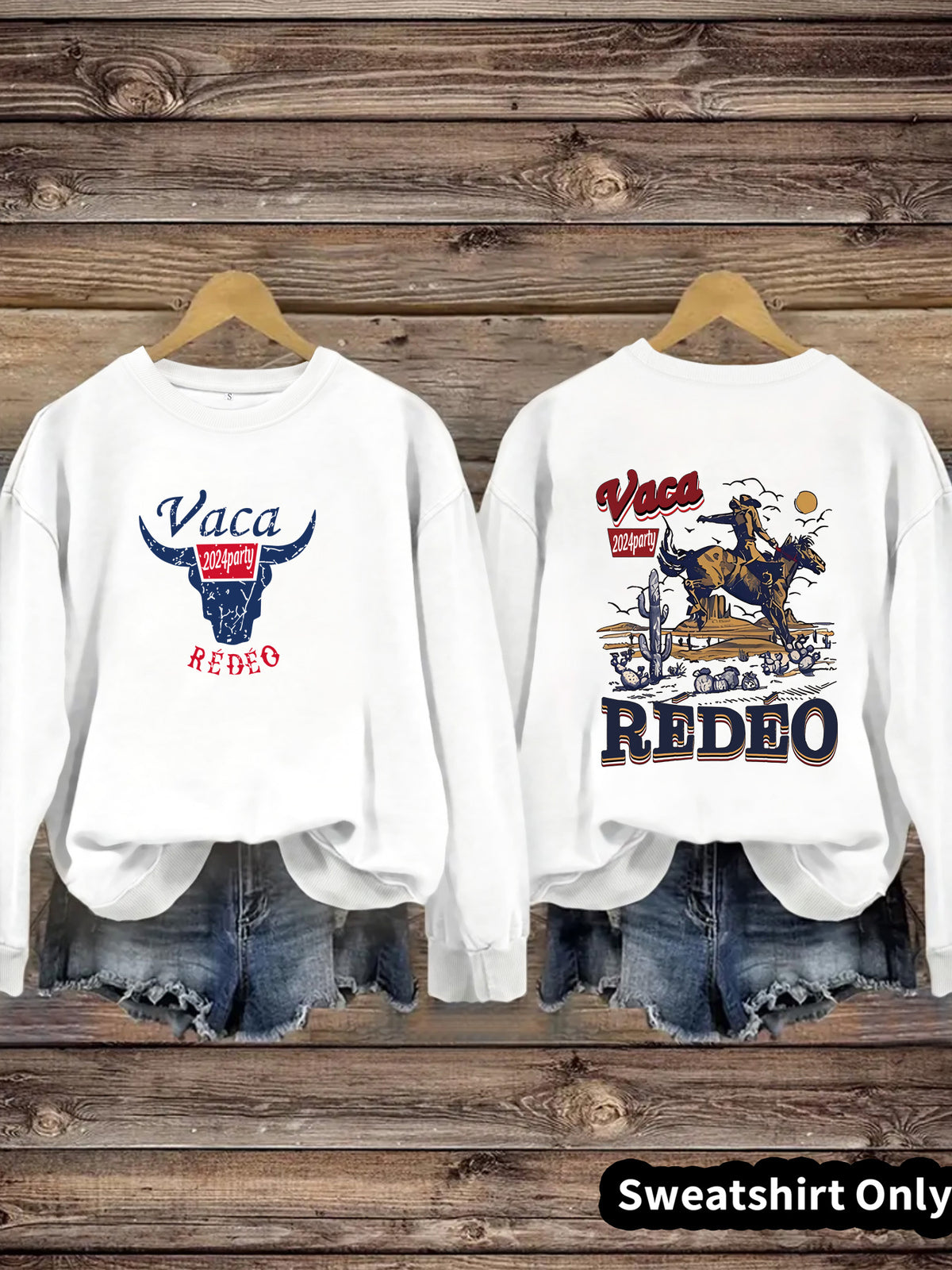 Western denim printed pullover sweatshirt