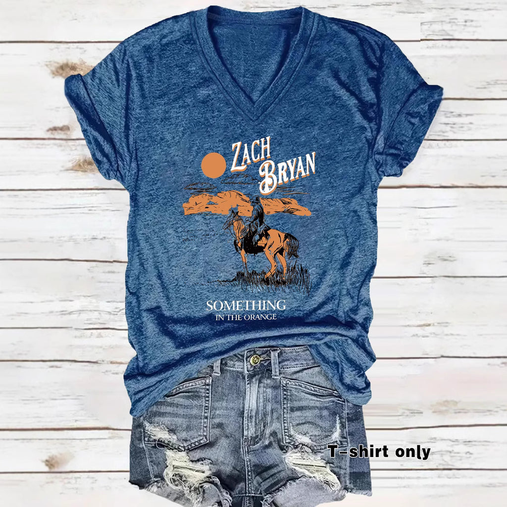 Western denim pattern printed short sleeved shirt