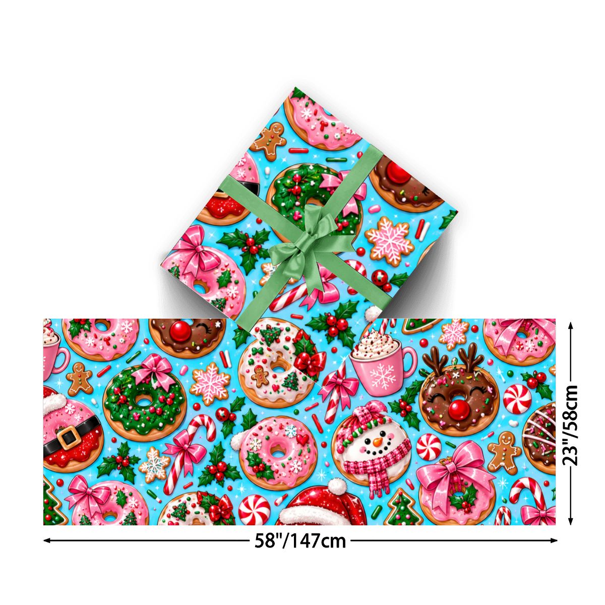 3Pack Gift Wrapping Paper Sheets christmas donut