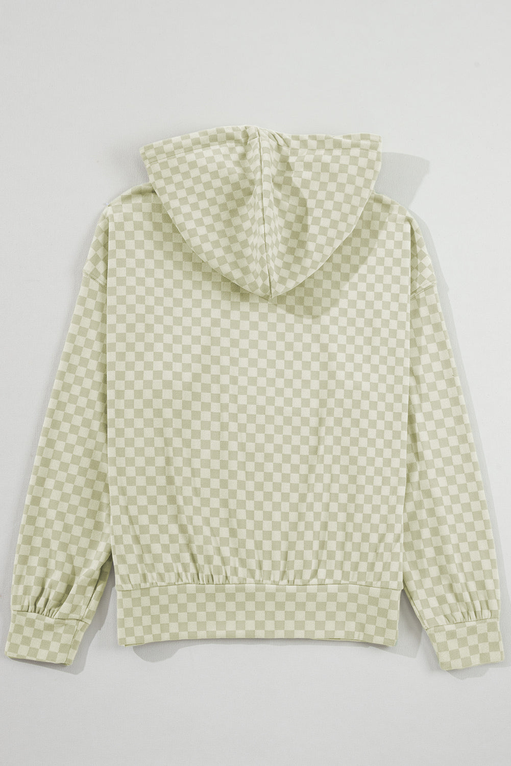 Green Checkered Print Kangaroo Pocket Drawstring Hoodie
