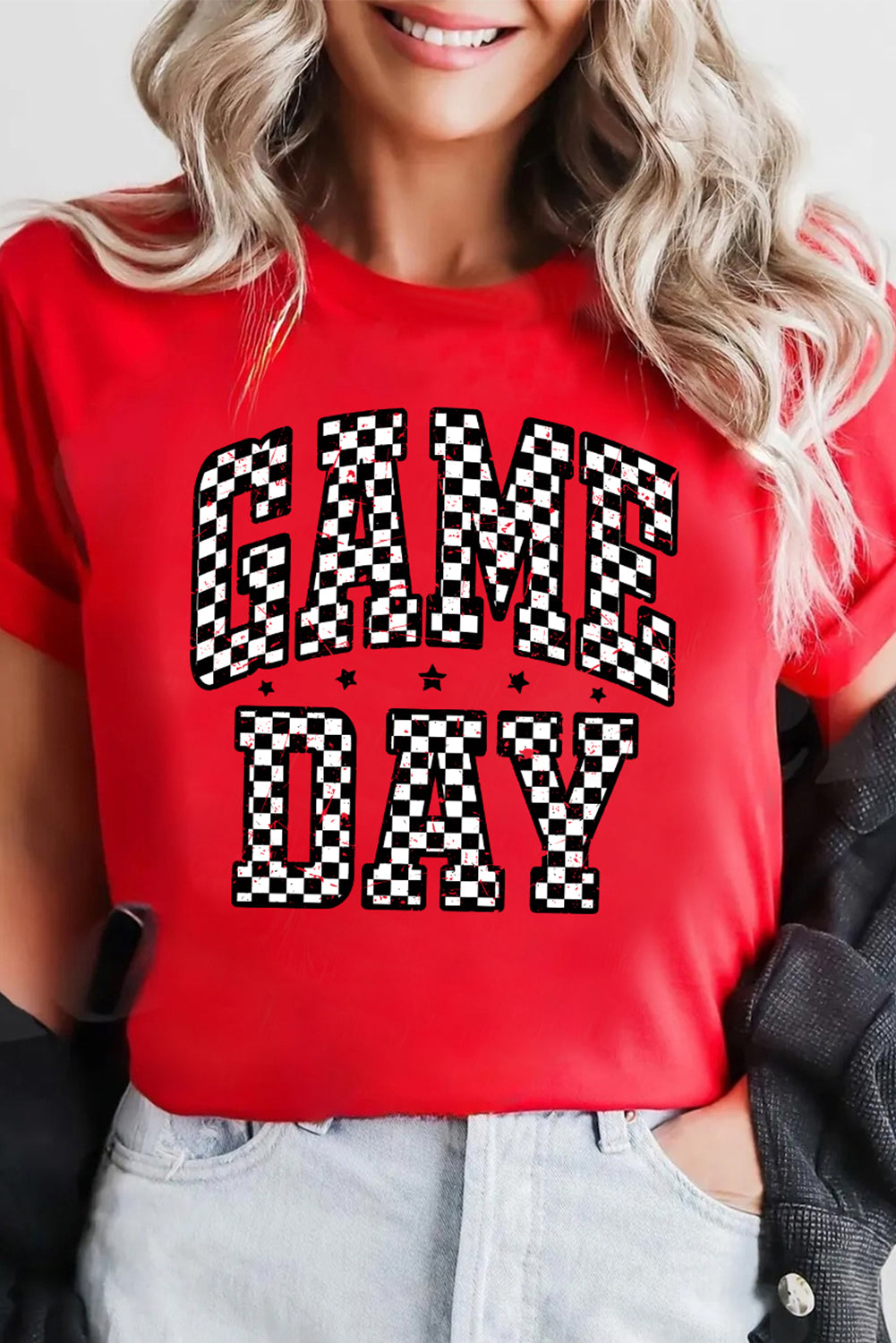 Red Checkered Game Day Graphic T Shirt