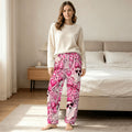 Women's Plush Fleece Pajama Pants Kawaii Ghosts, Bows and Hearts Pattern