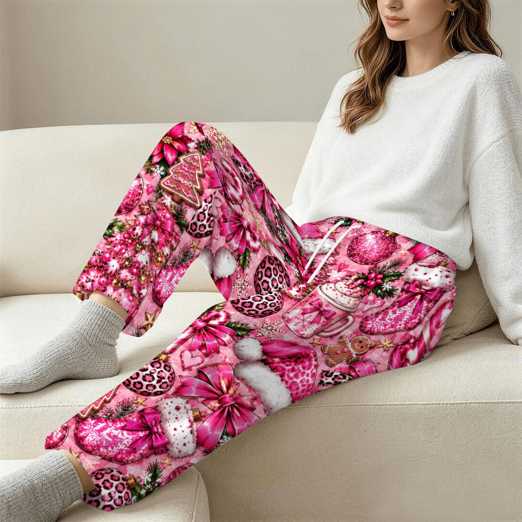 Women's Plush Fleece Pajama Pants teal smiley face pink girly xmas