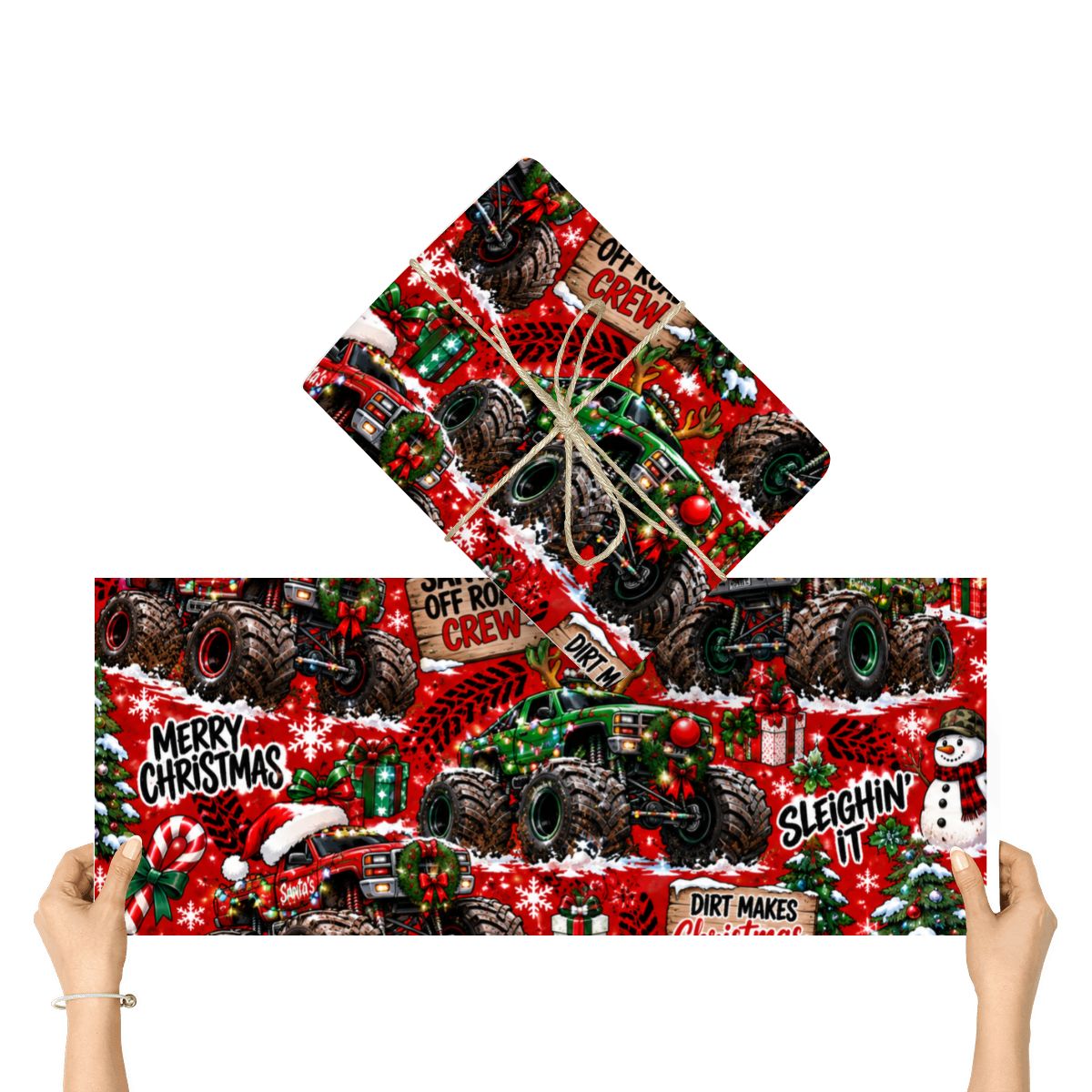 3Pack Gift Wrapping Paper Sheets christmas monster trucks