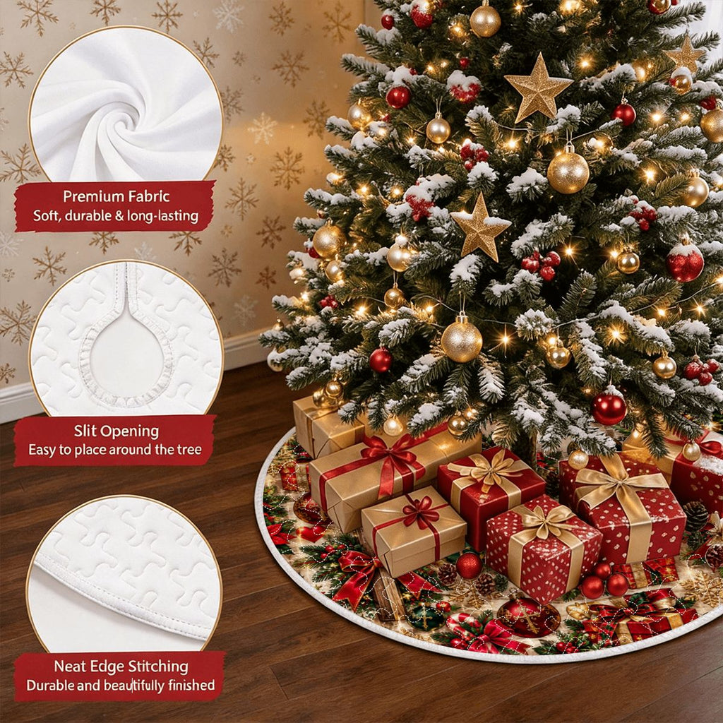 Quilted Christmas Tree Skirt Seamless Vintage Christmas Collage Pattern