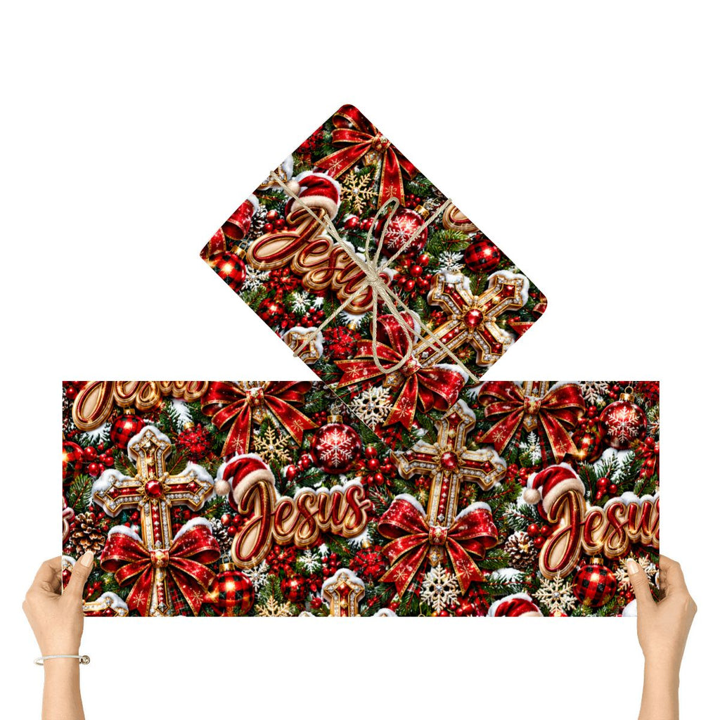 3Pack Gift Wrapping Paper Sheets Glittering Christmas Jesus Pattern