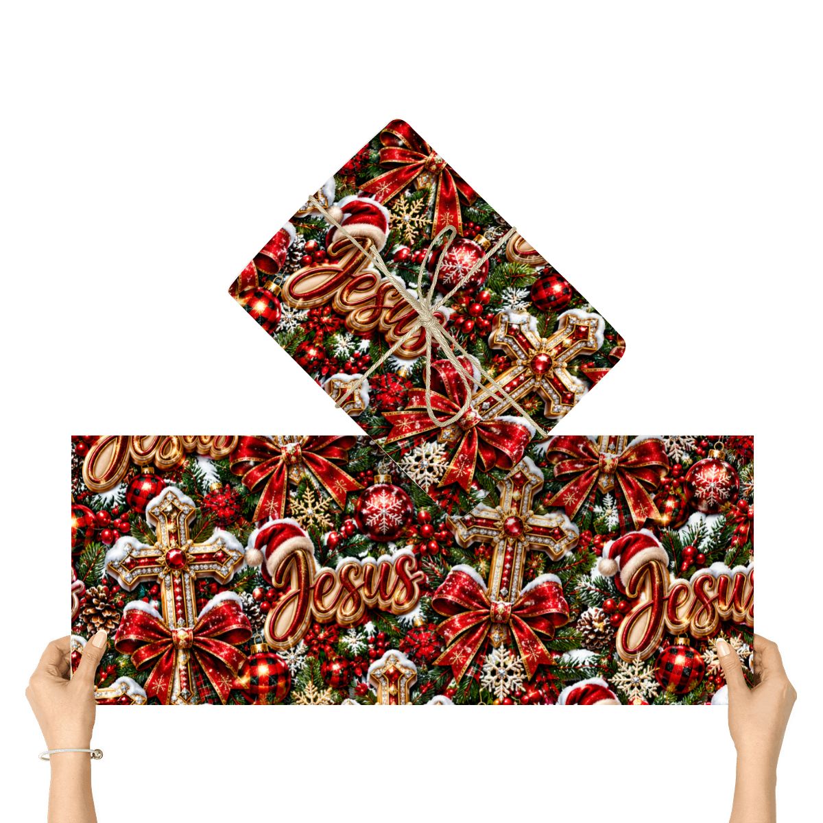 3Pack Gift Wrapping Paper Sheets Glittering Christmas Jesus Pattern