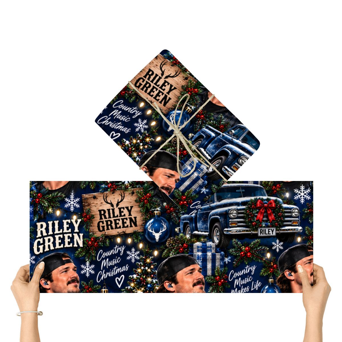 3Pack Gift Wrapping Paper Sheets riley green christmas