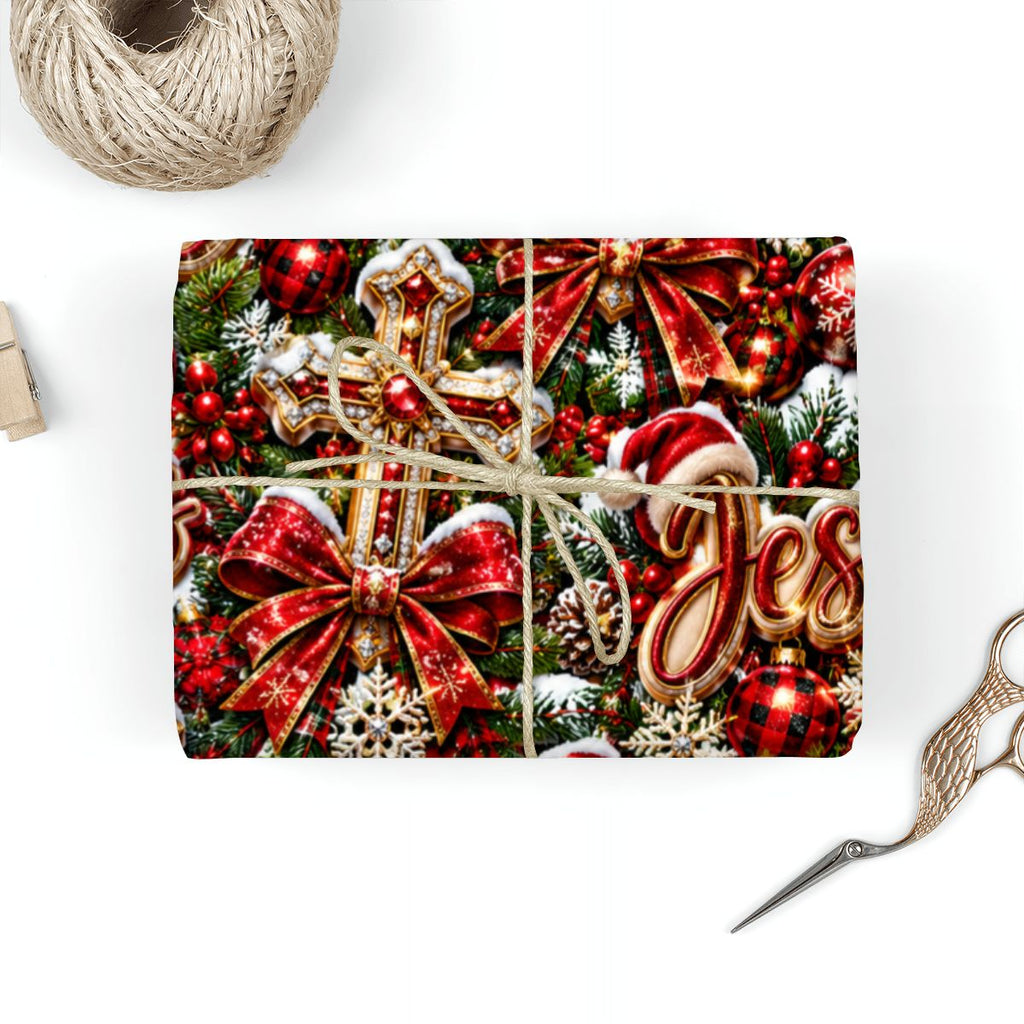 3Pack Gift Wrapping Paper Sheets Glittering Christmas Jesus Pattern