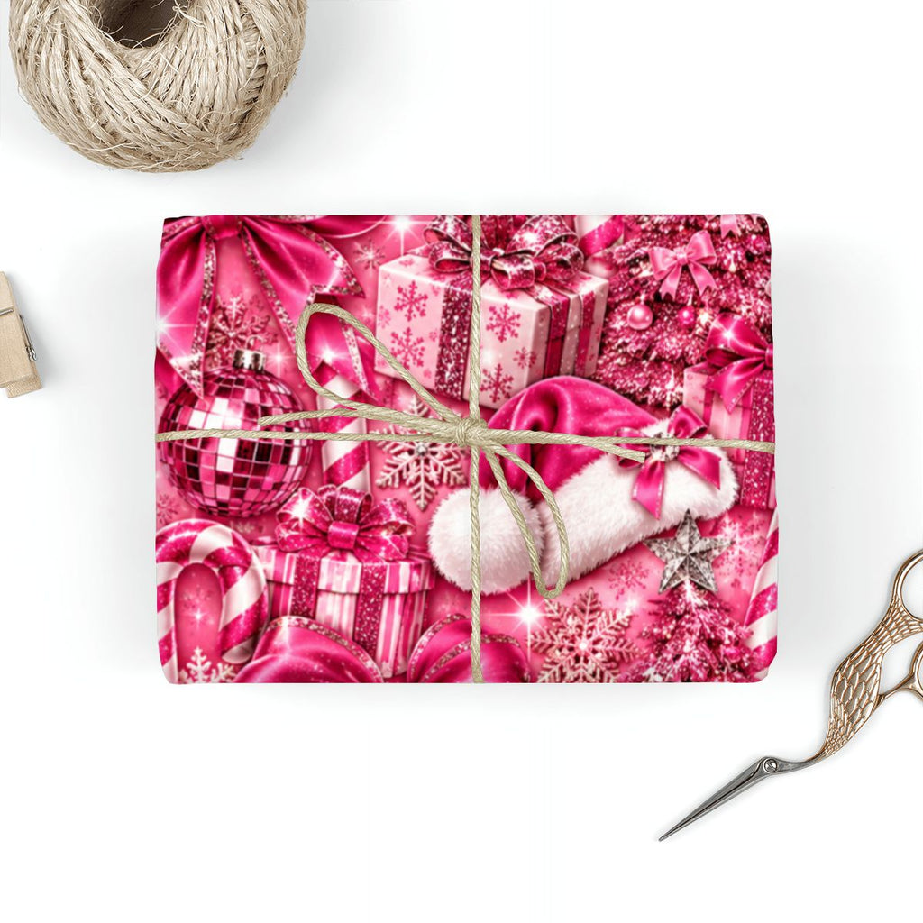 3Pack Gift Wrapping Paper Sheets Glamorous Pink Glitter Christmas Pattern