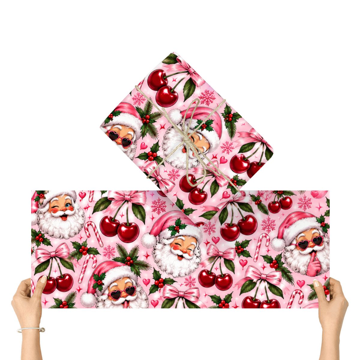 3Pack Gift Wrapping Paper Sheets santa and cherries wrappingpaper