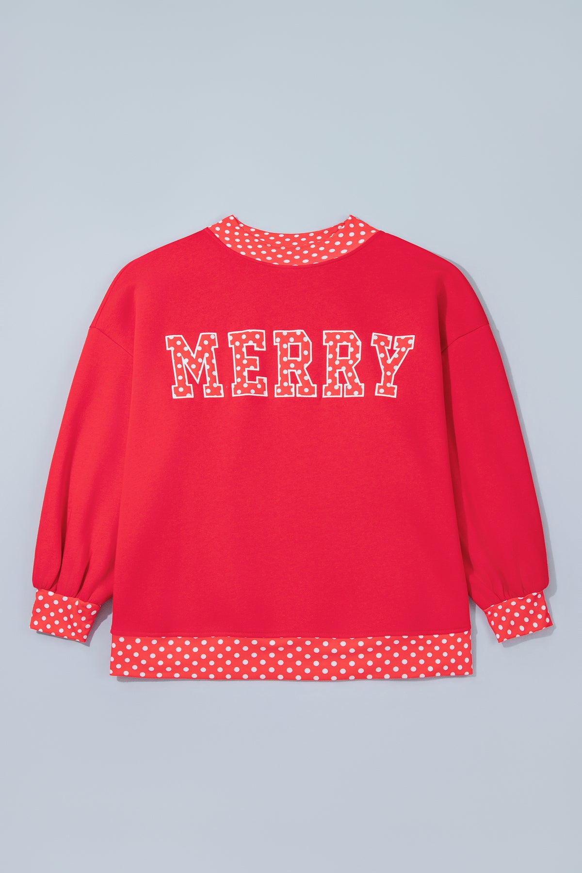 Fiery Red Casual Polka Dot Patchwork Letter Graphic Plus Size Sweatshirt