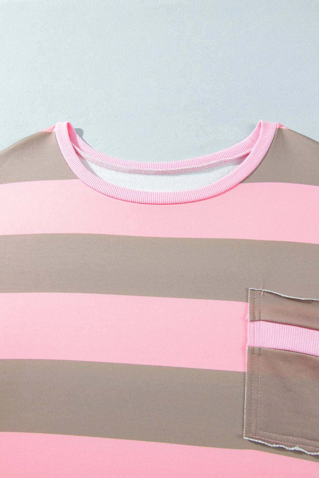 Pink Stripe Raw Seam Patchwork Drop Shoulder Plus Size Sweatshirt
