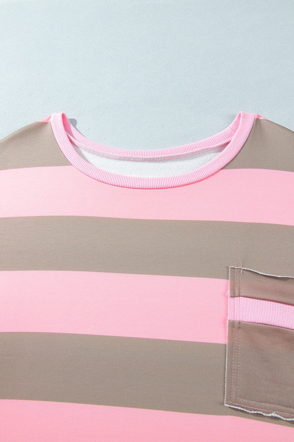 Pink Stripe Raw Seam Patchwork Drop Shoulder Plus Size Sweatshirt