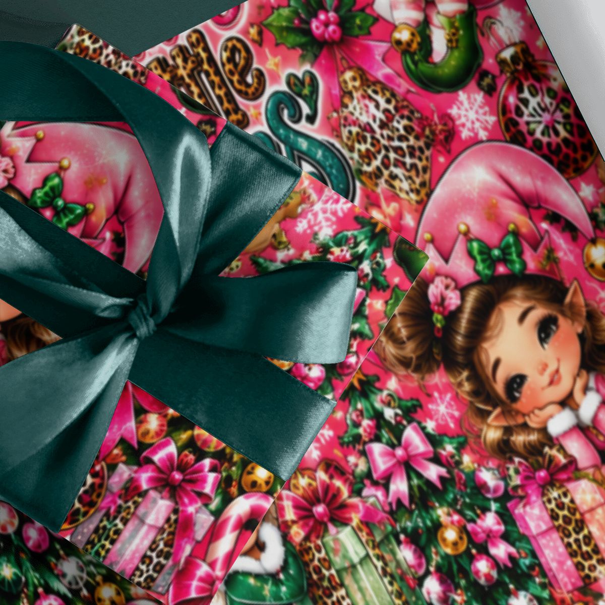 3Pack Gift Wrapping Paper Sheets Mama’s Little Elves Christmas Glam Pattern
