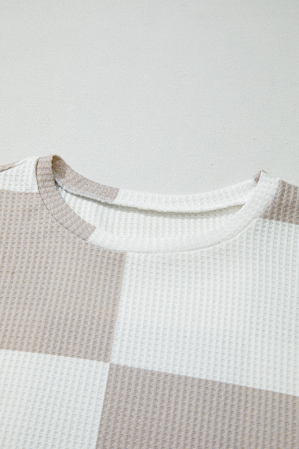 Khaki Checkered Print Breathable Textured Long Sleeve Top