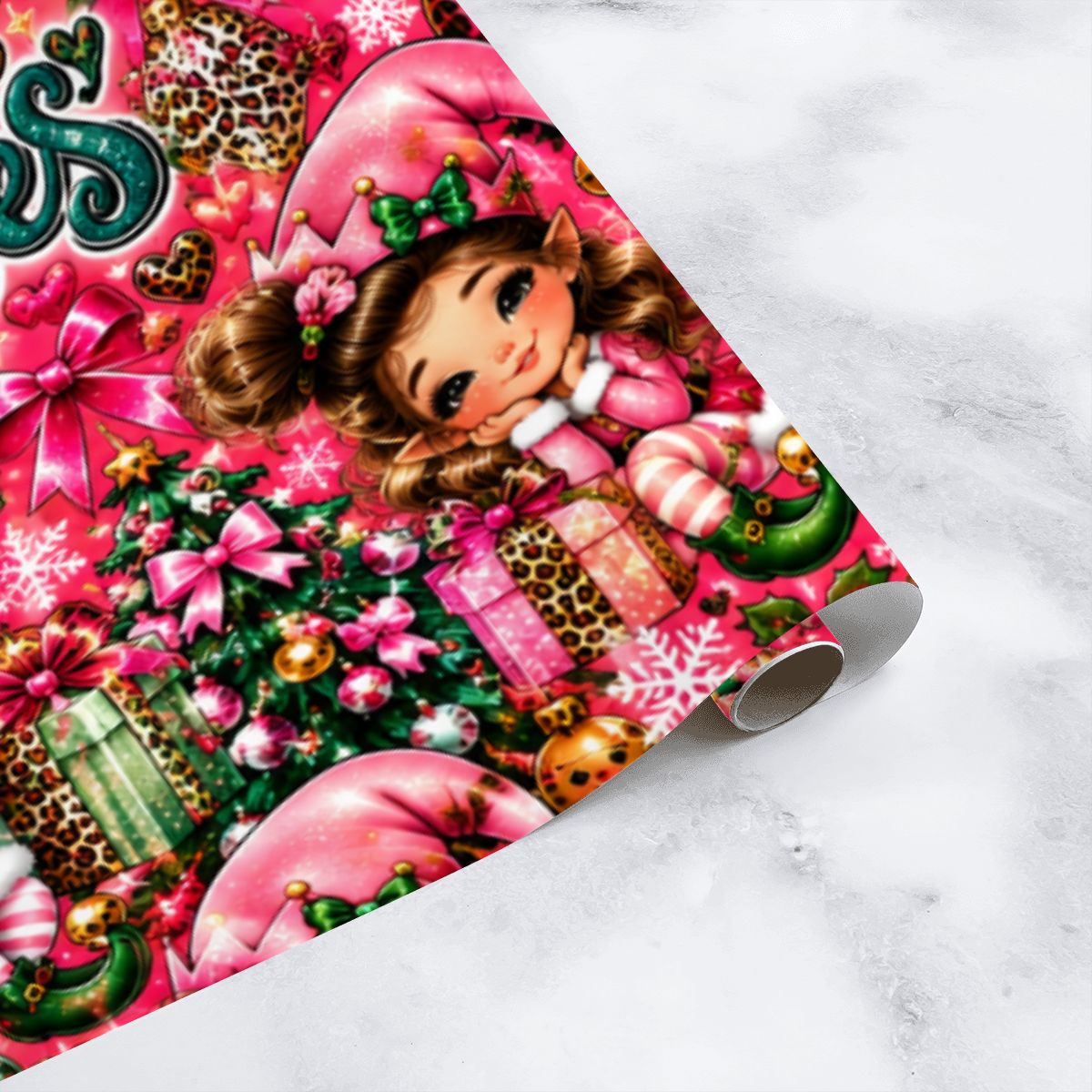 3Pack Gift Wrapping Paper Sheets Mama’s Little Elves Christmas Glam Pattern