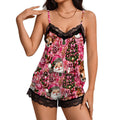 Women Cami Lace Pajama Set Glamorous Pink Christmas Wonderland
