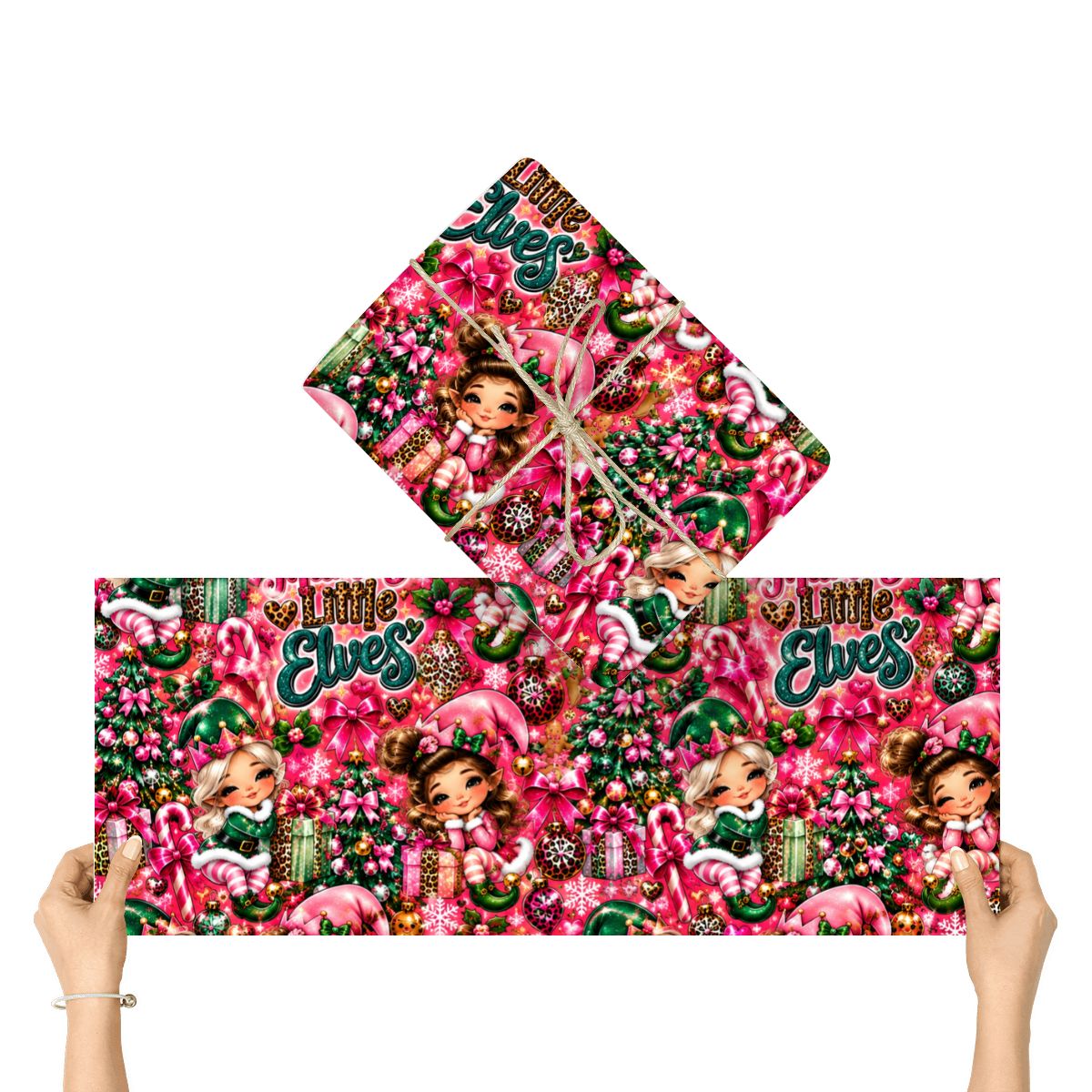 3Pack Gift Wrapping Paper Sheets Mama’s Little Elves Christmas Glam Pattern
