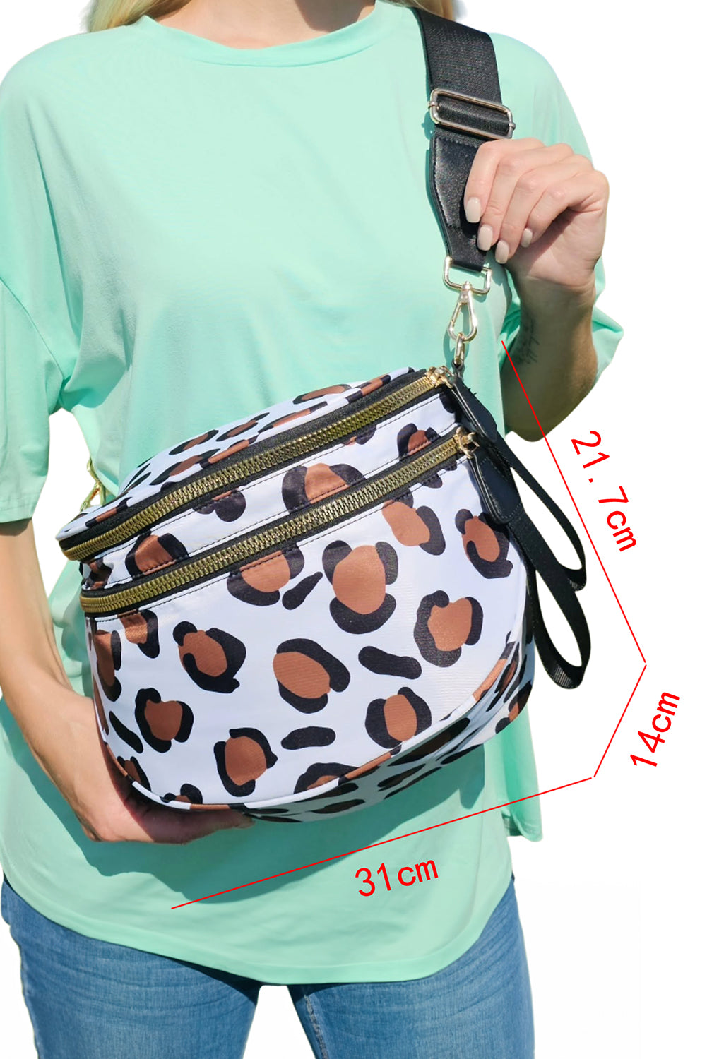 Mist Blue Checkered Print Wide Strap Large Crossbody Bag