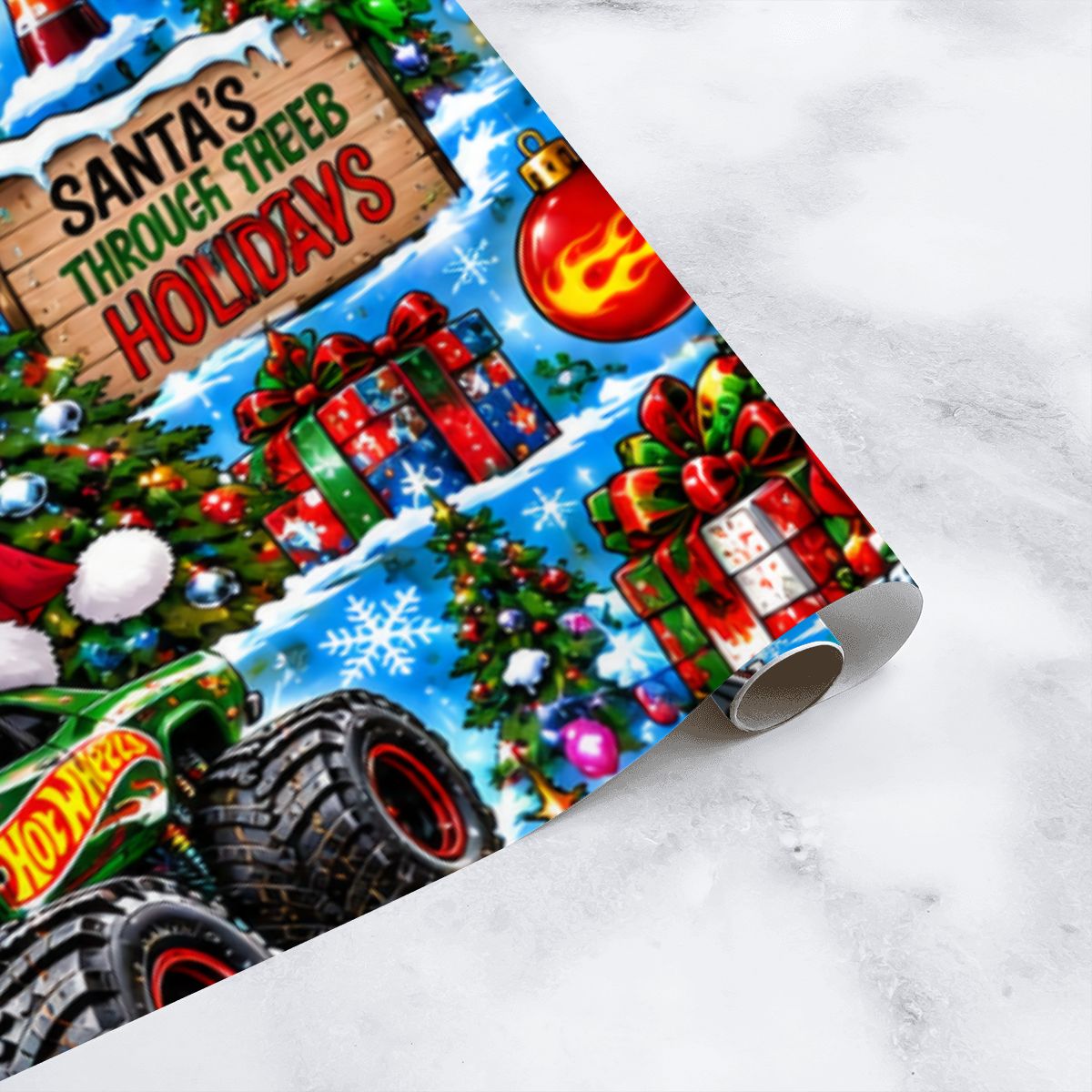 3Pack Gift Wrapping Paper Sheets hot wheels xmas