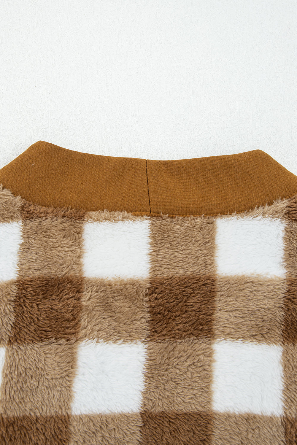 Brown Checkered Sherpa Loose Knit Cardigan with Pockets