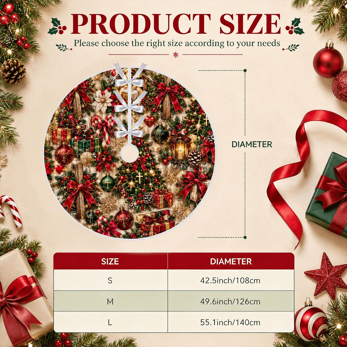 Quilted Christmas Tree Skirt Seamless Vintage Christmas Collage Pattern