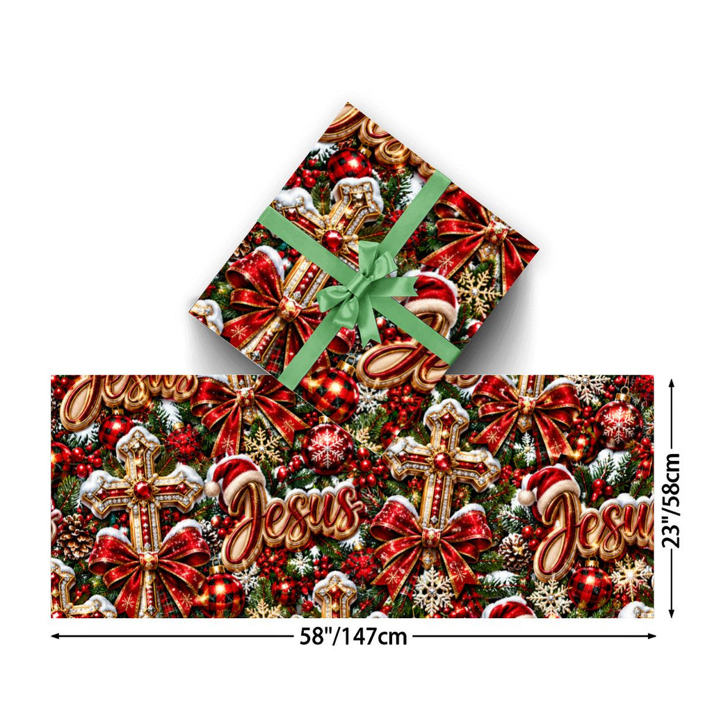 3Pack Gift Wrapping Paper Sheets Glittering Christmas Jesus Pattern