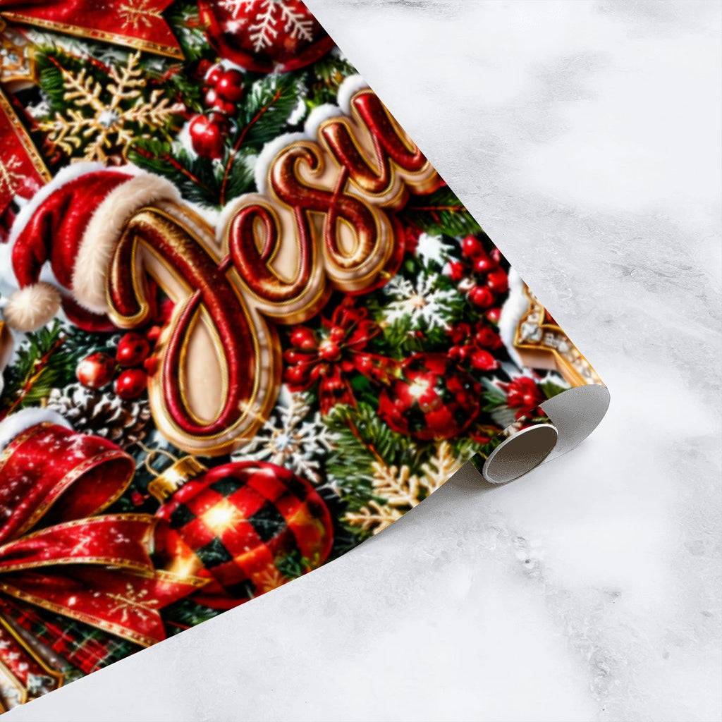3Pack Gift Wrapping Paper Sheets Glittering Christmas Jesus Pattern