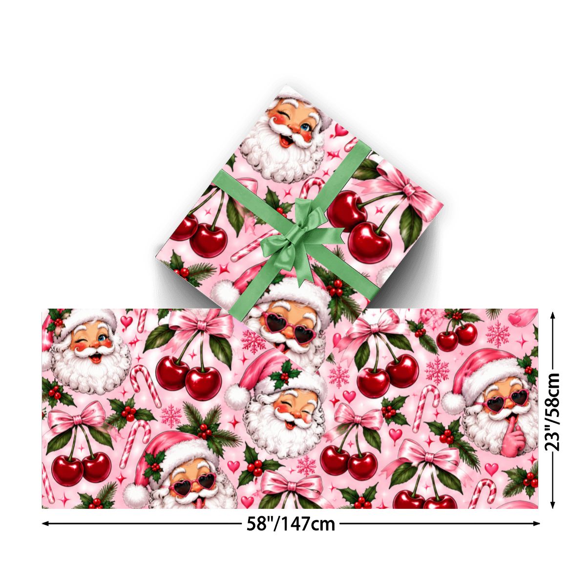3Pack Gift Wrapping Paper Sheets santa and cherries wrappingpaper