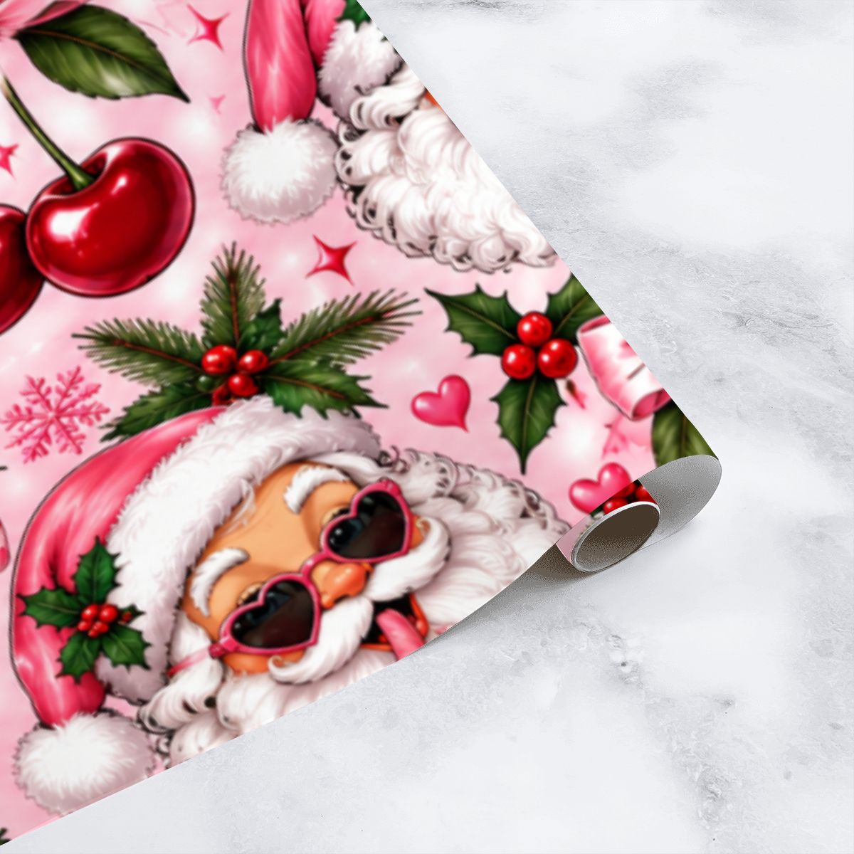 3Pack Gift Wrapping Paper Sheets santa and cherries wrappingpaper