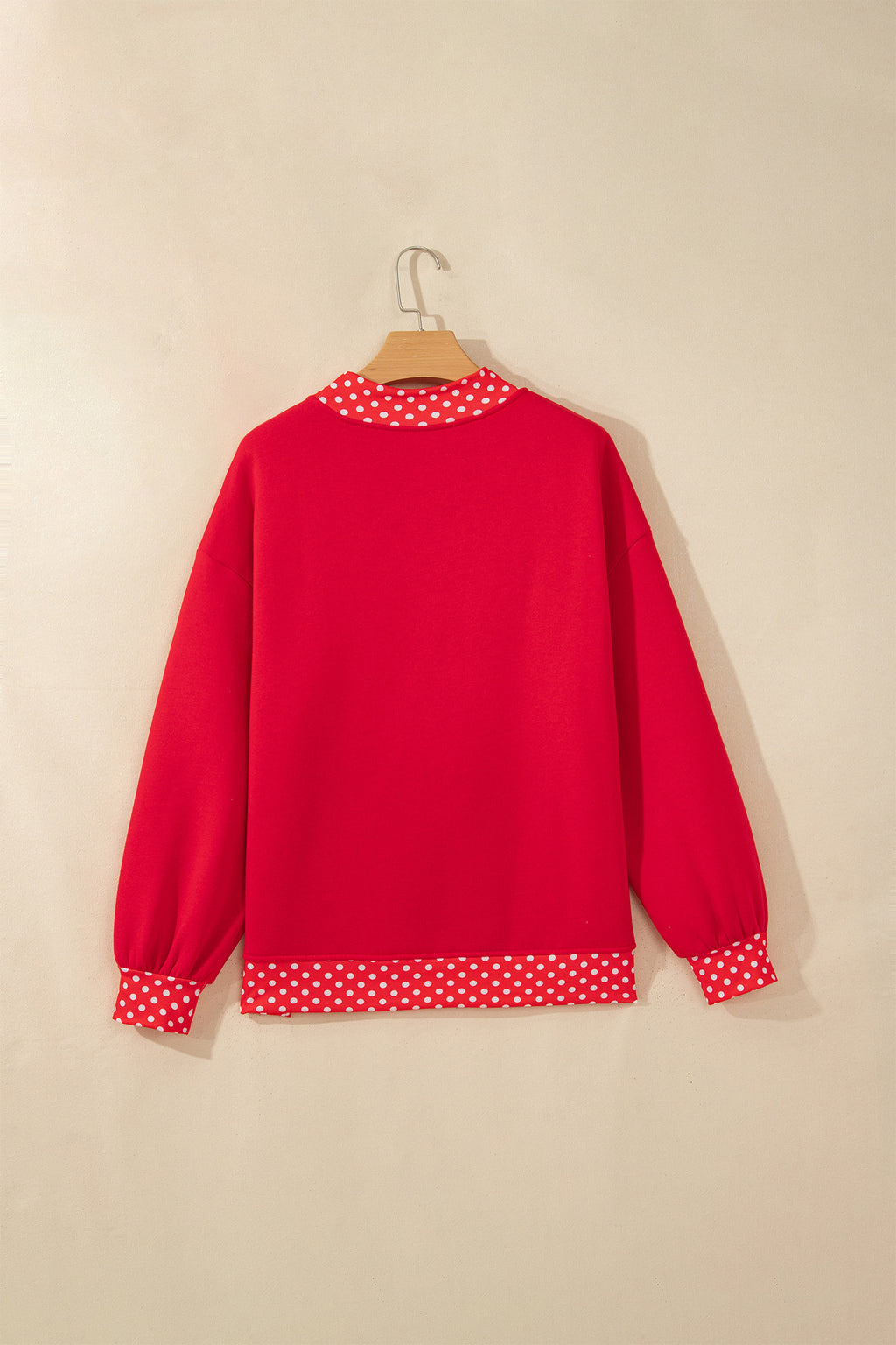Grapefruit Orange Polka Dot Letter Print Contrast Trim Mock Neck Sweatshirt